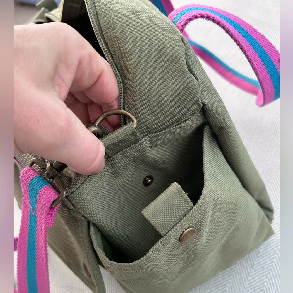 Ralph Lauren Olive Green Canvas Bag with Pink / Blue strap - Picture 8 of 9